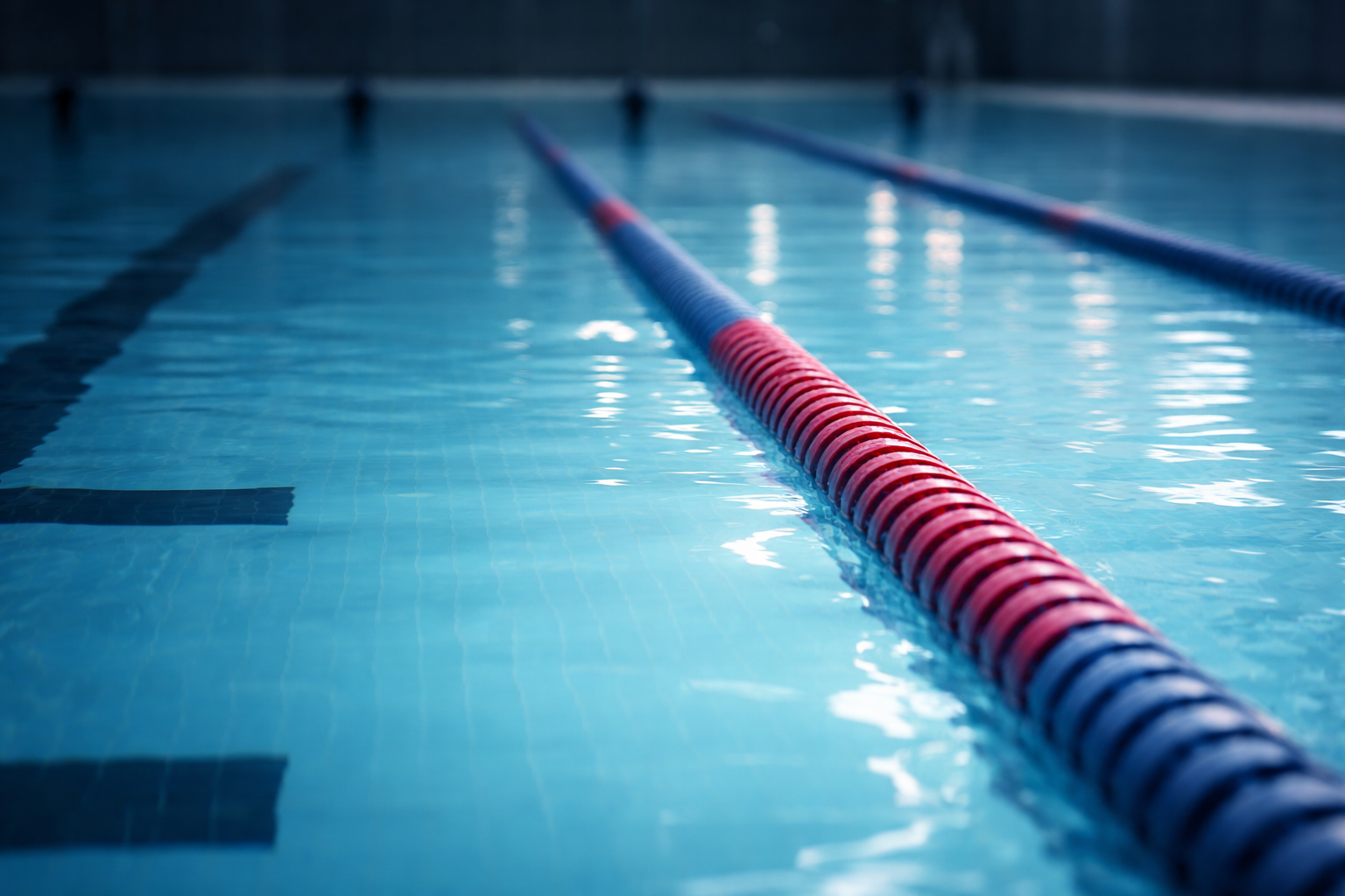 Indoor swimming pool with clear water and lane markings