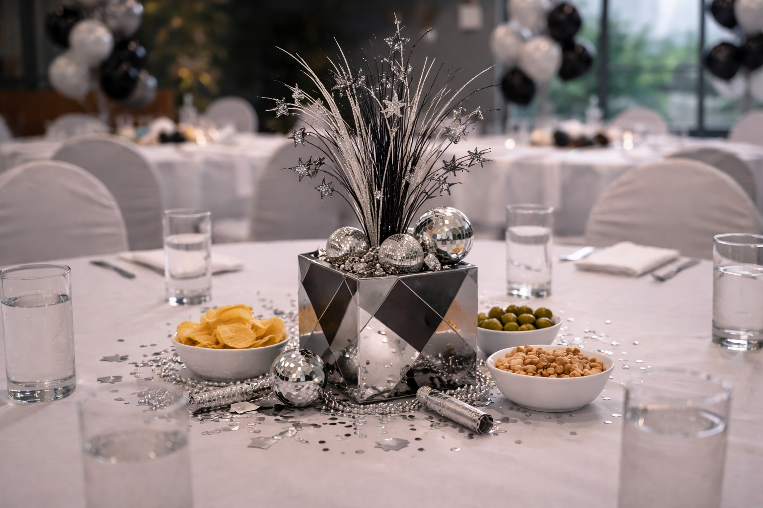 Function room table set up for party or event